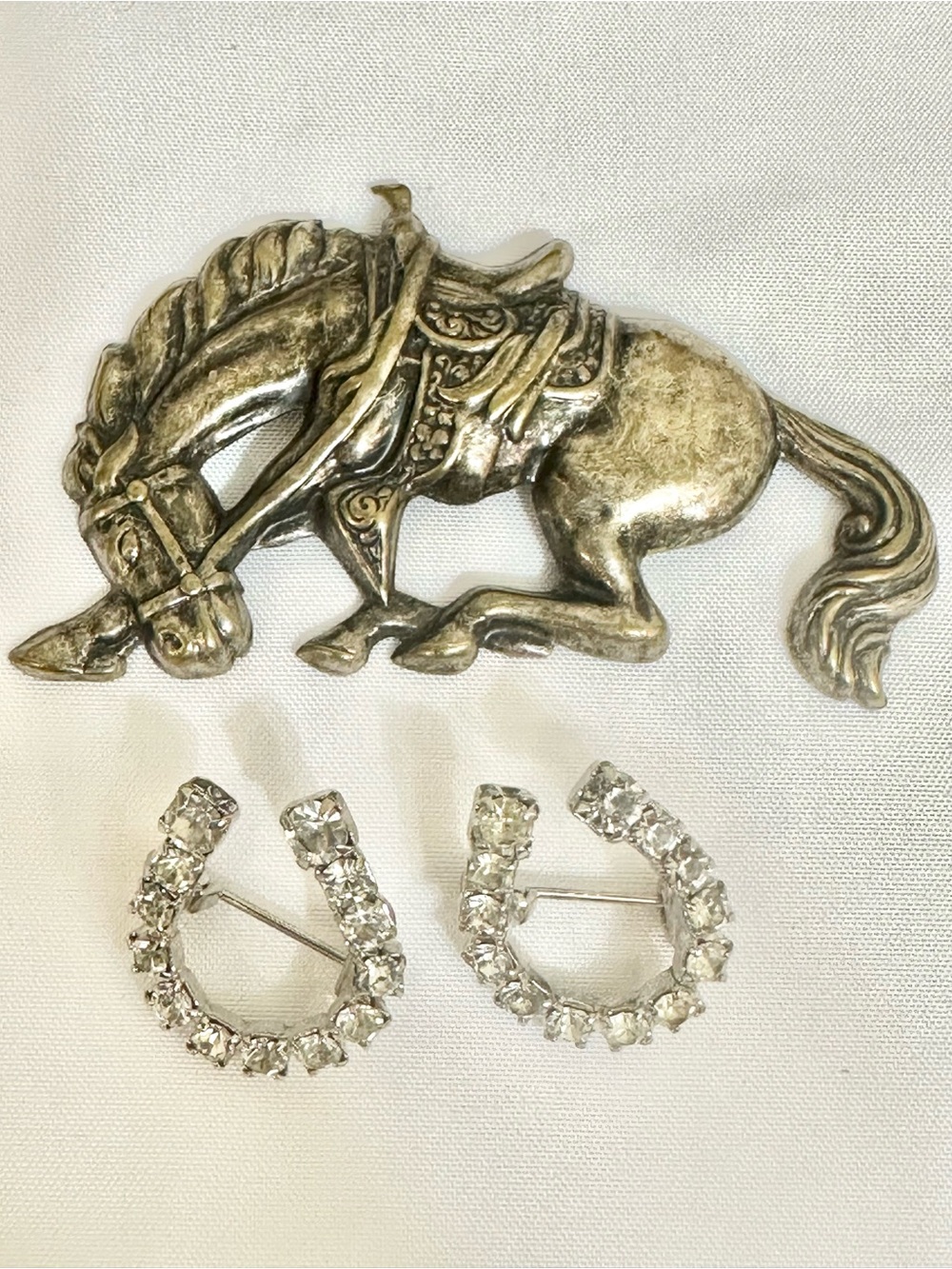 Vintage Silver Horse Brooch Set